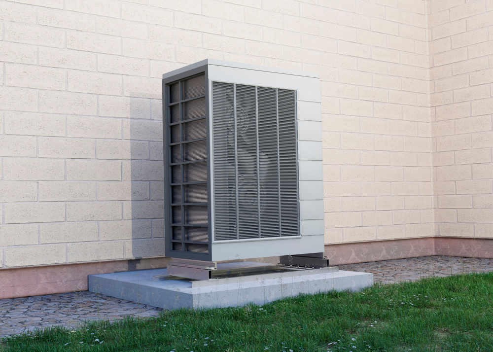 Technician inspecting outdoor air conditioning unit