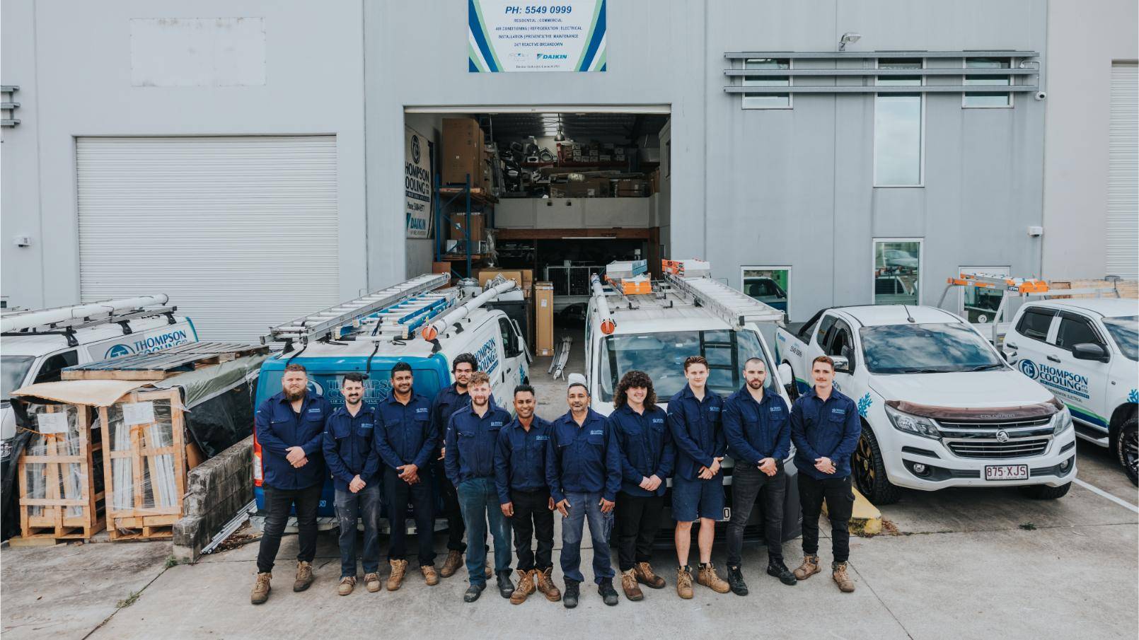 Thompson Cooling technician working on residential air conditioning system